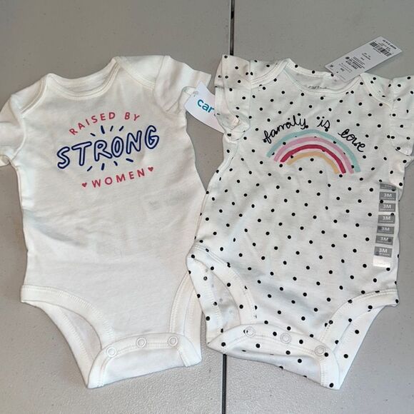 Nwt 3 month 2 pack carters onesies- family is love and strong women - Picture 1 of 1